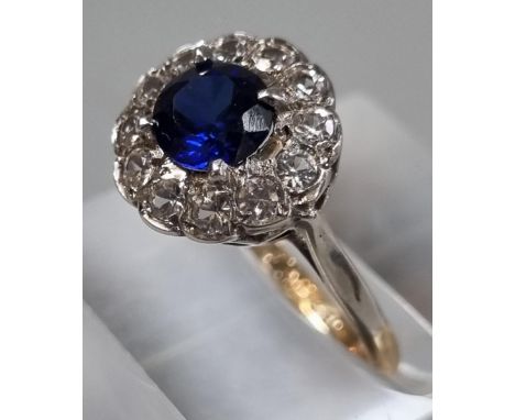 9ct gold white and blue stone cluster dress ring.  2.6g approx.  Size L.  (B.P. 21% + VAT) 