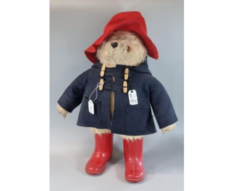 Vintage Paddington Bear soft toy, with red hat, glass eyes, stitched nose, duffle coat and red wellies. (B.P. 21% + VAT)&nbsp