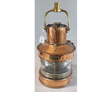Early 20th century copper and brass ship's light/lantern marked 'Telford, Grier &amp; Mackay Ltd. Manufacturers, 16 Carrick S