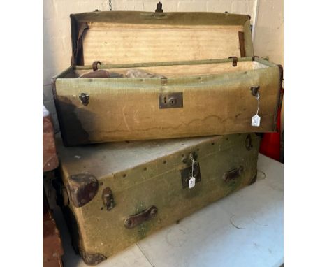 Two canvas covered vintage travelling trunks.  (2)  (B.P. 21% + VAT) 