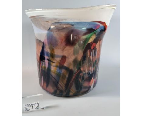 Anthony Stern (1944 -2022), Art Glass multi-coloured vase.  Signed to the underside.  24.5cm high approx.  26cm diameter appr