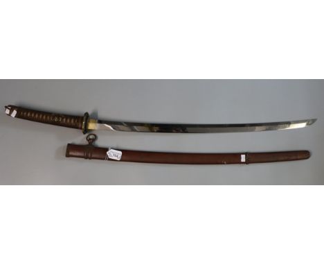 Japanese WWII period officer's sword in standard Schin Gunto fittings with chord bound shark skin grip, gilt metal Minuki and