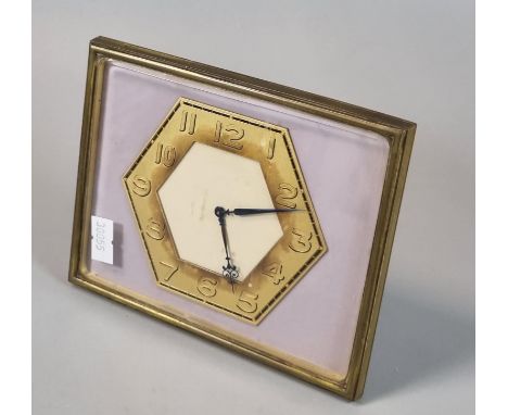 Art Deco design gilded metal easel table clock with hexagonal face.  (B.P. 21% + VAT) 