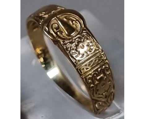 9ct gold buckle ring.  1.6g approx.  Size O.  (B.P. 21% + VAT) 