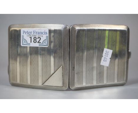 Art Deco design engine turned cigarette case.  Chester hallmarks.  3.35 troy oz approx.  (B.P. 21% + VAT) 