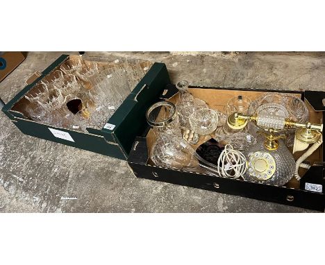 Two boxes of glassware: drinking glasses, decanter, novelty telephone etc.  (2)  (B.P. 21% + VAT) 