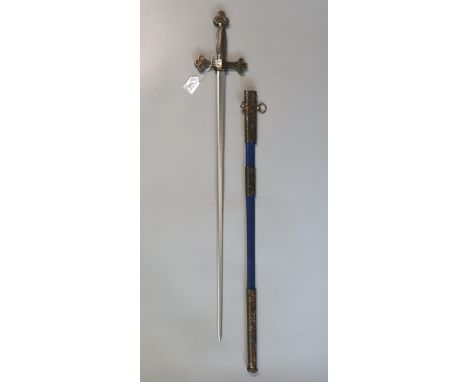 Modern brass and Steel Masonic Tylers Ceremonial Sword with brass and leather scabbard.   (B.P. 21% + VAT) 