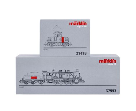 MÄRKLIN 2-tlg Konvolut Lokomotiven, Spur H0, darunter die grüne Schlepptenderlok 37553 der SNCB und die weinrote, kleine Nebe