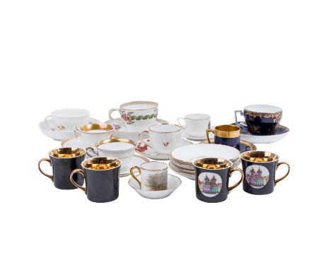 MEISSEN/POTSCHAPPEL u.a., Konvolut 13 Tassen und 13 Untertassen, 19./20. Jh.: MEISSEN: 1 Tasse (1 Schleifstrich) und 1 Untert