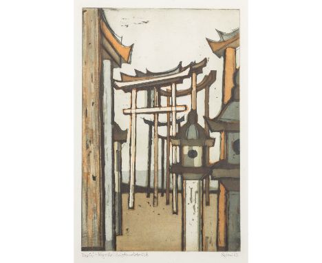 EGLAU, OTTO (1917-1988), "Torii Kyoto", Zustandsdruck 1963, abstrakte Komposition, Farbaquatintaradierung/Bütten, darunter mi