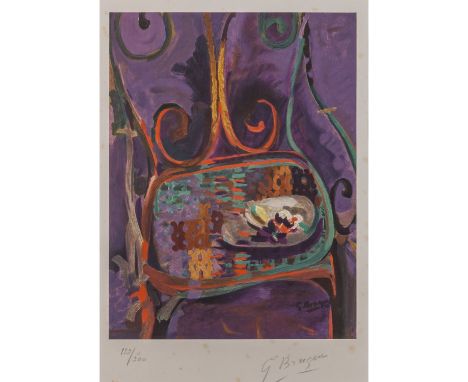 BRAQUE, GEORGE (1882 - 1963), "Le Chaise", nach einem Gemälde von 1962. Farbige Lithographie auf Papier auf Papier aufgezogen