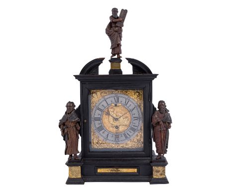 STOCKUHR Süddeutschland, 18. Jahrhundert, Eintaggehwerk mit Spindelhemmung und Kuhschwanzpendel, Rückplatine bezeichnet"JOHN 