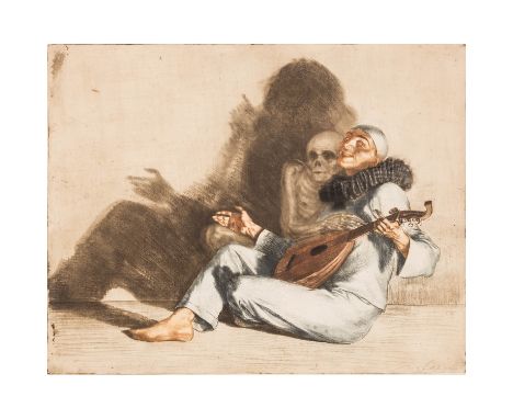 SALIGER, IVO (1894-1987), "Pierrot e la morte (Harlekin und Tod)", Aquatintaradierung/Papier (mit Wasserzeichen: Van Gelder Z