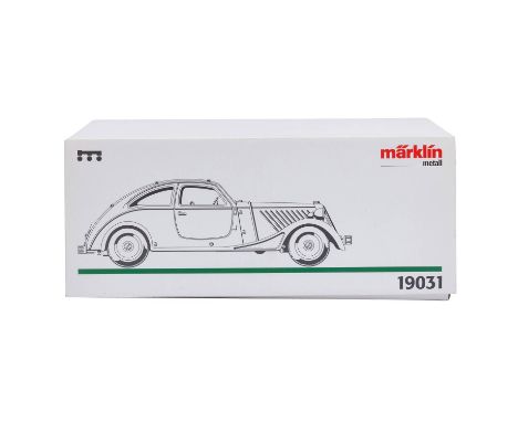 MÄRKLIN Stromlinien-Limousine 19031, limitierte Auflage von 1997, grün-/khakifarbene Blechausführung, Uhrwerkantrieb, Zertifi