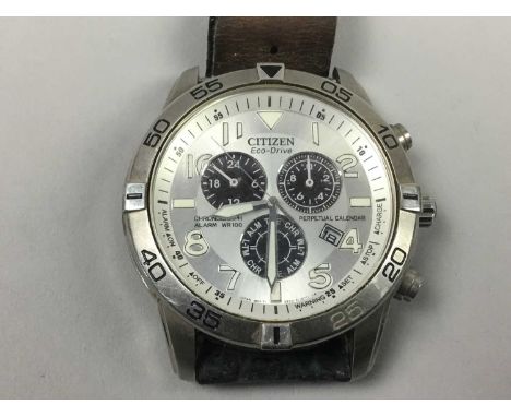 GENT'S CITIZEN ECO-DRIVE WRIST WATCH,along with a pierced white metal ring, bangle modelled with dragon heads and two bracele