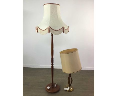 MAHOGANY FLOOR LAMP,with shade, along with a retro table lamp (2)