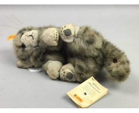 THREE STEIFF ANIMAL SOFT TOYS,along with a Stieff plush covered tiger (4)