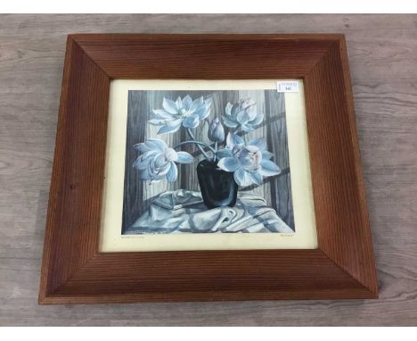 SIGNED PRINT AFTER VLADIMIR TRETCHIKOFF,LOTUSES PAINTED ON WOOD,framed, signed in the mount, 44.5cm x 49cm overall size