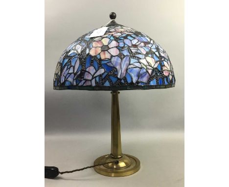 TIFFANY STYLE TABLE LAMP,with domed leaded glass shadePiece is in relatively good condition with no major noticeable damage o