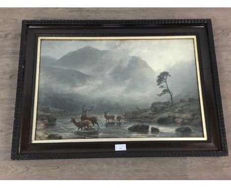 PAIR OF PHOTOGRAVURES OF HIGHLAND CATTLE AND DEER,each 53cm x 74cm overall, along with three watercolours by Ian Barclay, a f