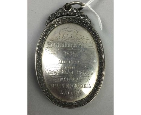 LATE VICTORIAN OVAL MEDALLION,for the Dailly Horticultural Society 1879, a medal for the 'Most First Prizes', unmarked, 7cm h