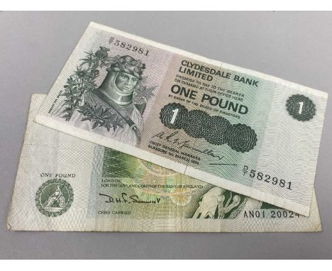 COLLECTION OF BANK OF SCOTLAND 1 POUND NOTES, along with assorted loose currency, also a Ronson lighter and First Day covers