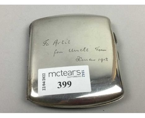 SILVER CIGARETTE CASE,the front cover engraved inscription, Birmingham, along with a small ash dish with elephant finial, Vic