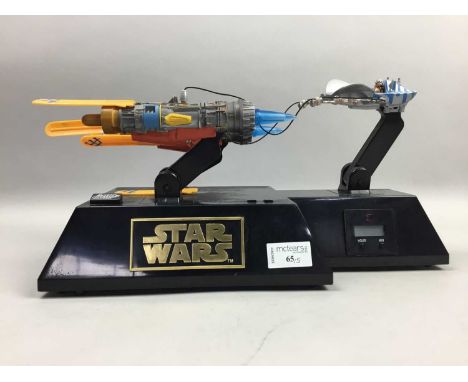 SET OF THREE STAR WARS THINKING TOY MONEY BOXES,along with a Jar-Jar figure and Pod-Racer alarm clock (5)