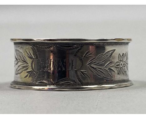 VICTORIAN SILVER BANGLE,along with another bangle, silver napkin ring, niello silver brooch and other jewellery, contained in