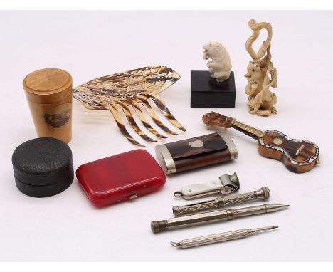 A collectors lot to include snuff box, tortoiseshell, guitar etc