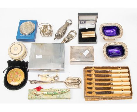 A collection of silver plate, EPNS, EP, Chrome and gilt metal to include: various compacts, some with diamante; enamel style 