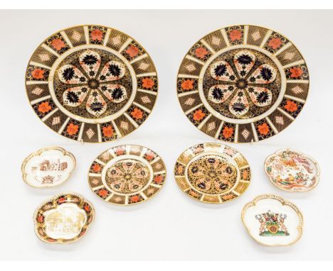 Two large Royal Crown Derby 1128 Imari dinner plates, two small Royal Crown Derby small plates, all first quality, along with