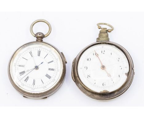 A Georgian pair case pocket watch (dial chipped and hairlines) in silver pair case, along with a silver chronograph pocket wa