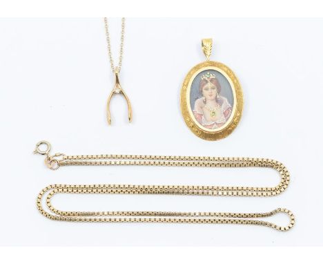 A 20th Century miniature portrait 18ct gold mounted as a brooch pendant, size approx 32 x 25mm, total gross weight approx 7.7