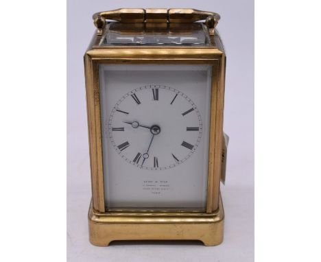 A good French carriage clock by Leroy &amp; Fils, 24 Regent Street, Palain Royal 13 &amp; 15 Paris, with a two train spring d