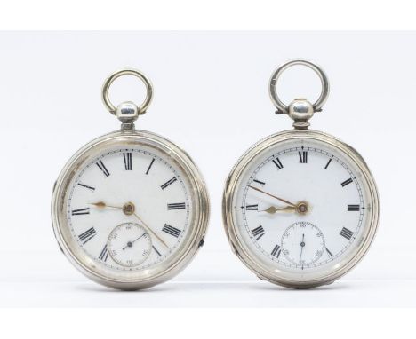 A Victorian silver open faced pocket watch, white enamel dial with Roman numerals, subsidiary seconds dial, dial approx 42mm,