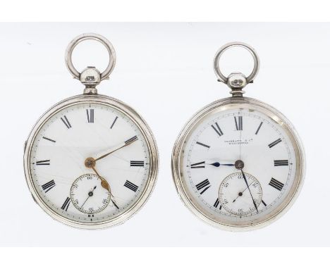 A Victorian silver open faced pocket watch, white enamel dial with Roman numerals, subsidiary seconds dial, inscribed Skarrat