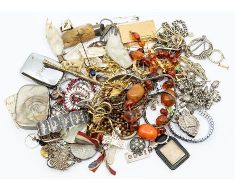 A collection of costume jewellery to include various silver jewellery including silver charm bracelet with various vintage ch