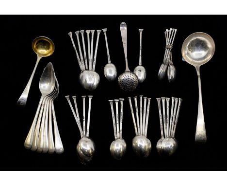 A large collection of early 20th Century seal top teaspoons, various dates and makers together with 19th Century Old English 