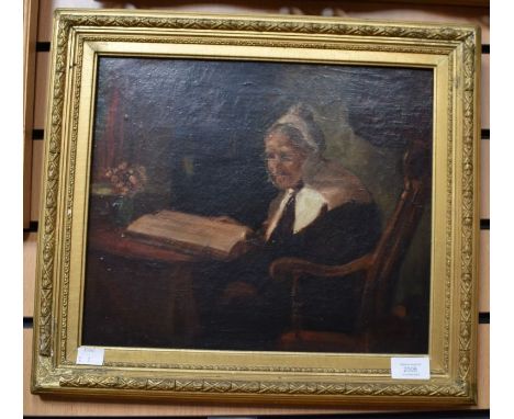 Joseph Fisher, a 19th Century c 1860, oil on canvas, portrait of an elderly lady, seated, signe dto lower left, in gilt frame
