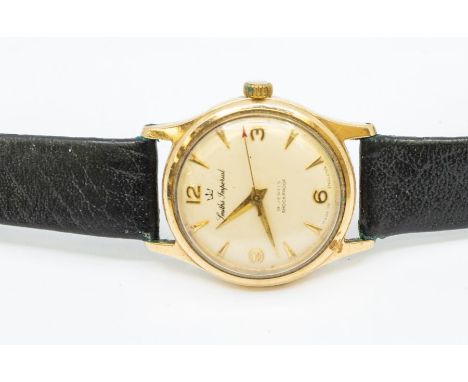 A gents 9ct gold Smiths Imperial automatic wristwatch, round champagne dial with applied arrow and number markers, gold hands