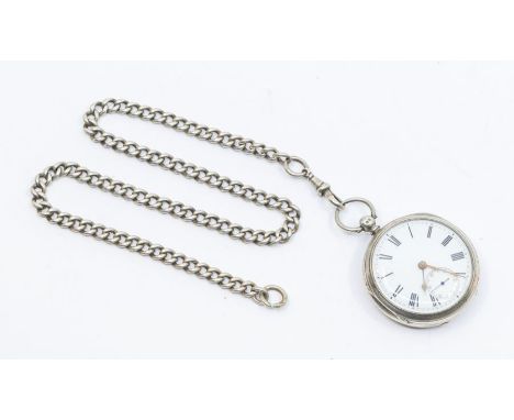 A Victorian silver open faced pocket watch, white enamel dial with Roman numerals, subsidiary seconds dial, dial approx 40mm,