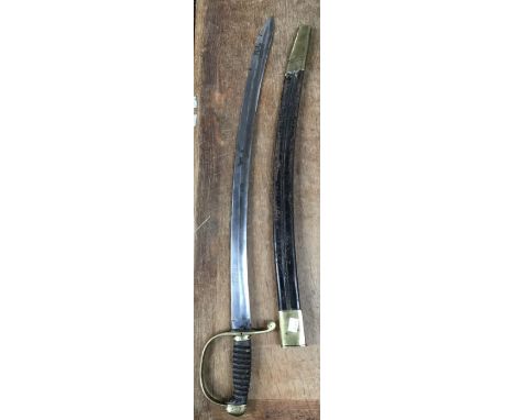 British Early 19th Century Short Sword with original scabbard (release catch button missing), makers mark of ‘Hebbert &amp; P