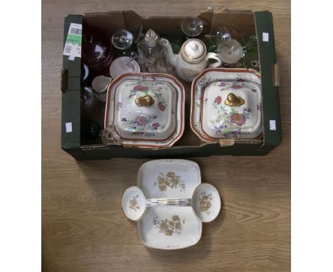 A collector's lot to include: a pair of Regency earthenware tureen and covers, decorated with flowers, on scroll legs togethe
