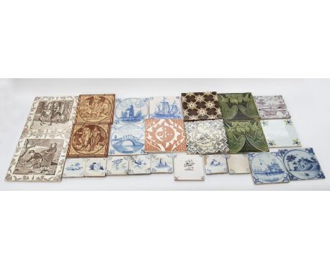 A 19th Century floor and wall tile collection of blue and white Delft, Art Nouveau, Spode and others