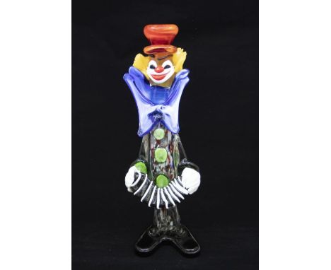 A large Murano coloured glass figure of a Clown playing an accordion&nbsp;