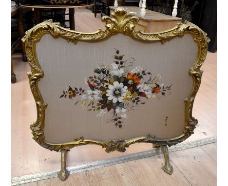 A mid 20th Century brass Standard lamp, fire guard, a mid 20th Century gilt wall mirror