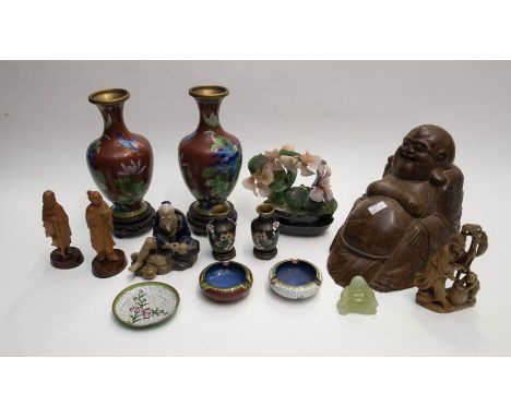 &nbsp;A collection of Chinese Cloisonne wares and other reproduction figures, Buddha, jade items and figures