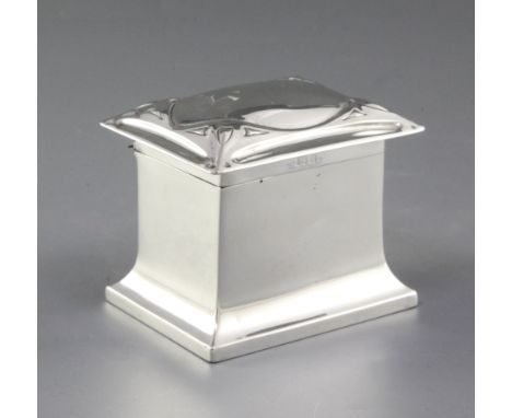 An Edwardian Art Nouveau silver tea caddy, by William Hutton & Sons, hallmarked Birmingham 1902, of rectangular casket form, 