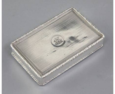 A William IV engine turned silver snuff box, by Edward Edwards II, hallmarked London 1835, of rectangular form with cast and 